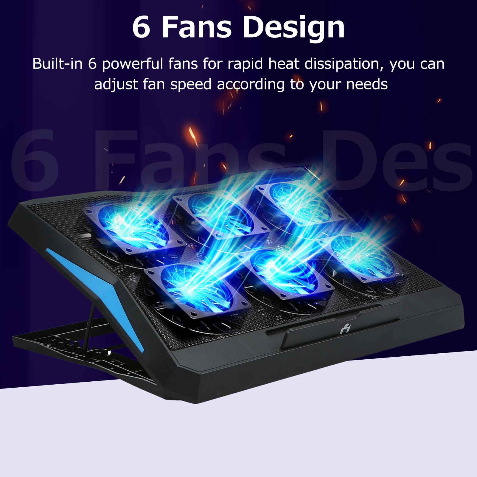 Q3 Laptop Cooler 6-fan Laptop Cooling Stand Low Noise with 6-level Adjustable Height Dual USB Ports Wide Compatibility