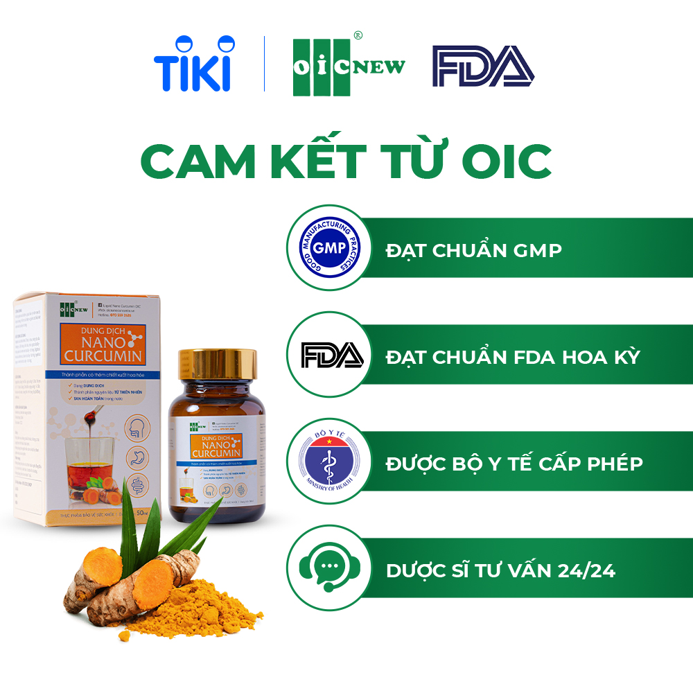 Dung Dịch Nano Curcumin OIC New Tinh Chất Nghệ Giảm Đau Dạ Dày, Hành Tá Tràng Lọ 50ml