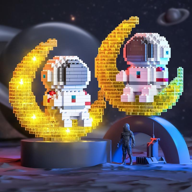 Đồ chơi lego 3d phi hành gia trái đất mặt trăng ngôi sao dễ thương quà tặng sinh nhật bạn gái trai (9 mẫu, lồng kính,đèn led