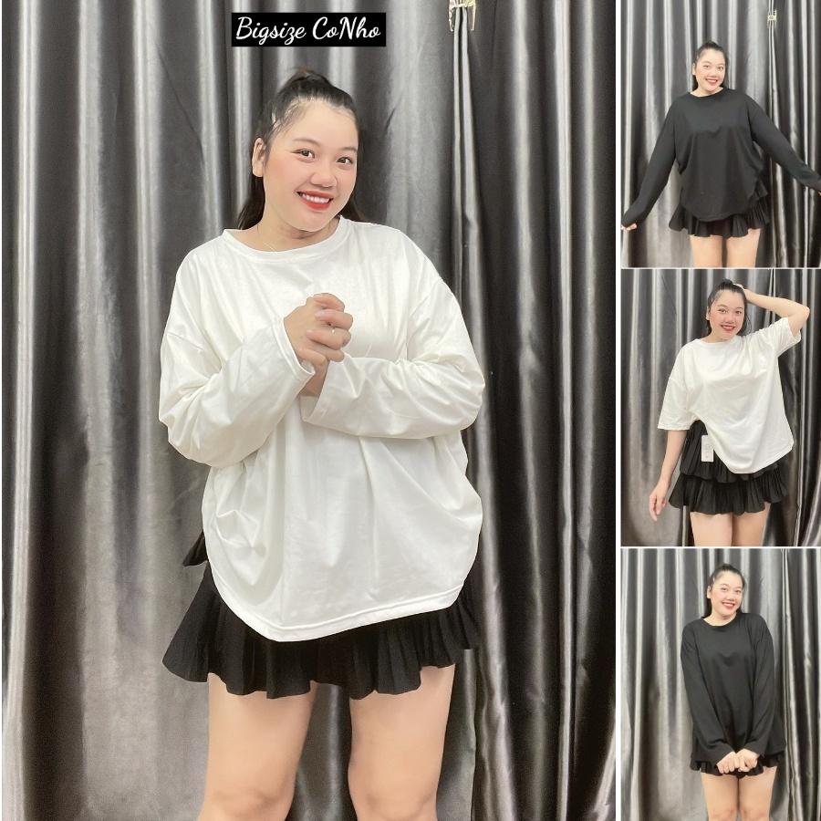 Áo thun trơn tay dài bigsize nữ freesize form rộng cho nàng Chuppy từ 58-95kg, Áo phông oversize THUN TD - Màu đen
