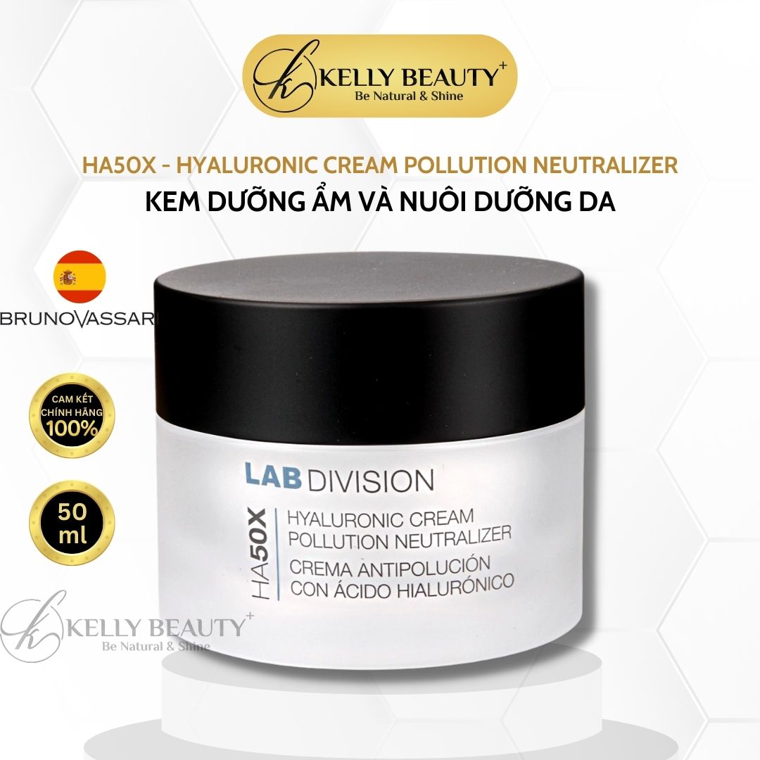 Kem Dưỡng Ẩm Bruno Vassari HA50X Hyaluronic Cream Pollution Neutralizer - Chống Ô Nhiễm, Căng Mịn Làn Da | Kelly Beauty