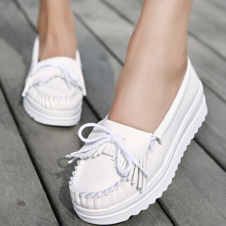 Ladies platform Boat shoes tassel heightened casual shoes PU leather
