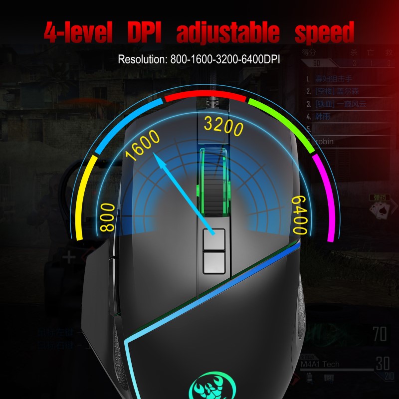 Chuột Gaming macro A876 Led RGB 6400dpi cho máy tính laptop hàng nhập khẩu