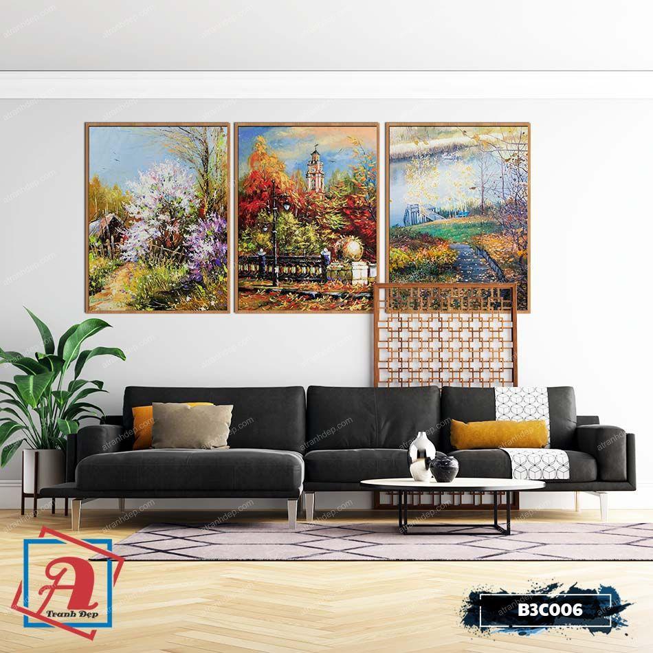 Bộ 3 tranh canvas sơn dầu mùa thu châu Âu - B3C006