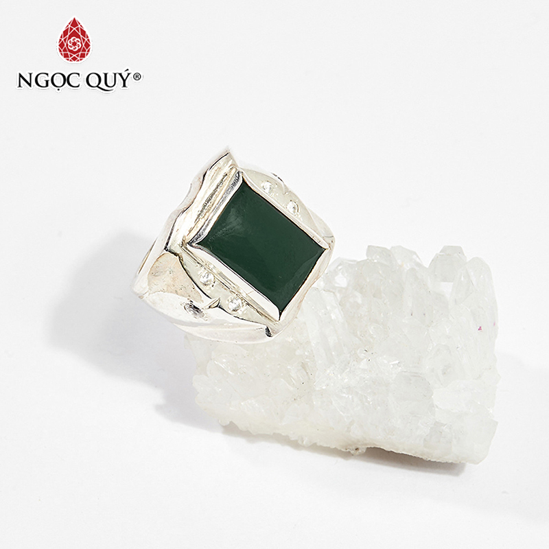 Nhẫn bạc nam đá ngọc bích mệnh hỏa , mộc - Ngọc Quý Gemstones