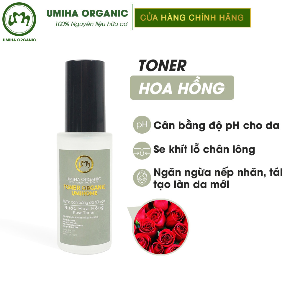 Toner Hoa Hồng hữu cơ UMIHOME 50/100ml nước cân bằng, dưỡng trắng, chống lão hoá da