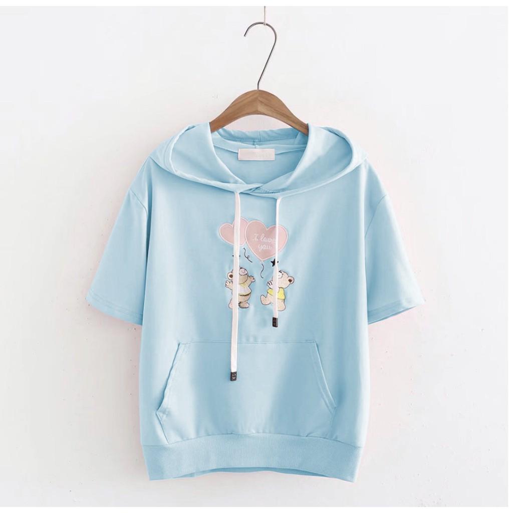 Áo thun hoodie cho bé gái và mẹ chất thun cotton xinh mát hình gấu xinh 6 màu