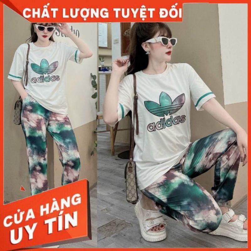 HÀNG CAO CẤP Sét đồ bigsize nữ mẫu mới quần họa tiết loang áo thêu logo siêu hot