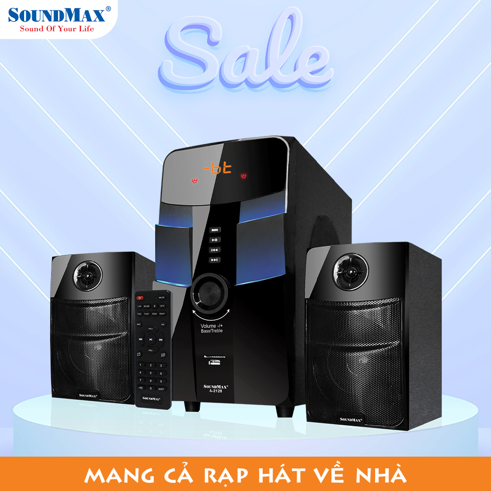 Loa vi tính 2.1 SoundMax A-2128 | Bluetooth Speaker SoundMaxA2128 |  Bluetooth 5.0, AUX, Optical, USB, Thẻ Nhớ SD 128GB | Loa Nghe Nhạc, Xem Phim, Chơi Game | Điều Khiển Từ Xa - Hàng Chính Hãng