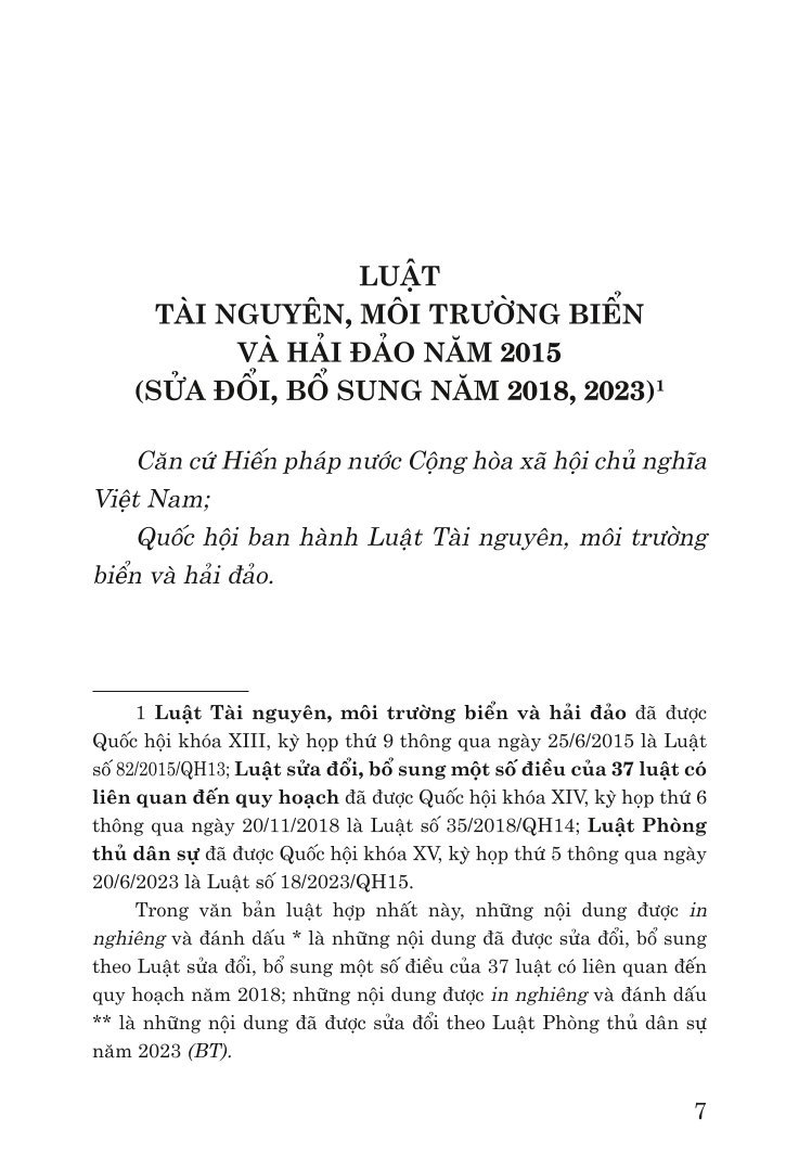 Luật tài nguyên, môi trường biển và hải đảo năm 2015 (sửa đổi, bổ sung năm 2018, 2023)