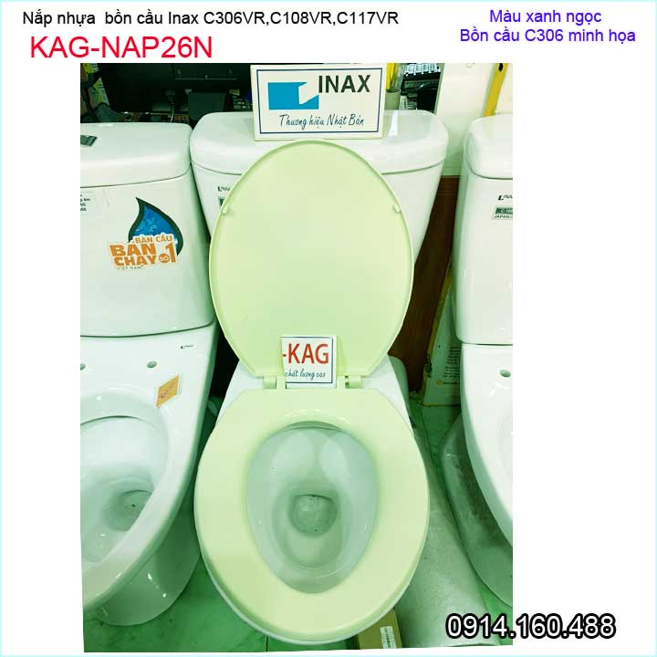 Nắp đậy cho bồn cầu KAG-NAP26N xanh ngọc nhạt, Nắp xí bệt C117-C306-C108 2 khối nhựa bóng-đẹp