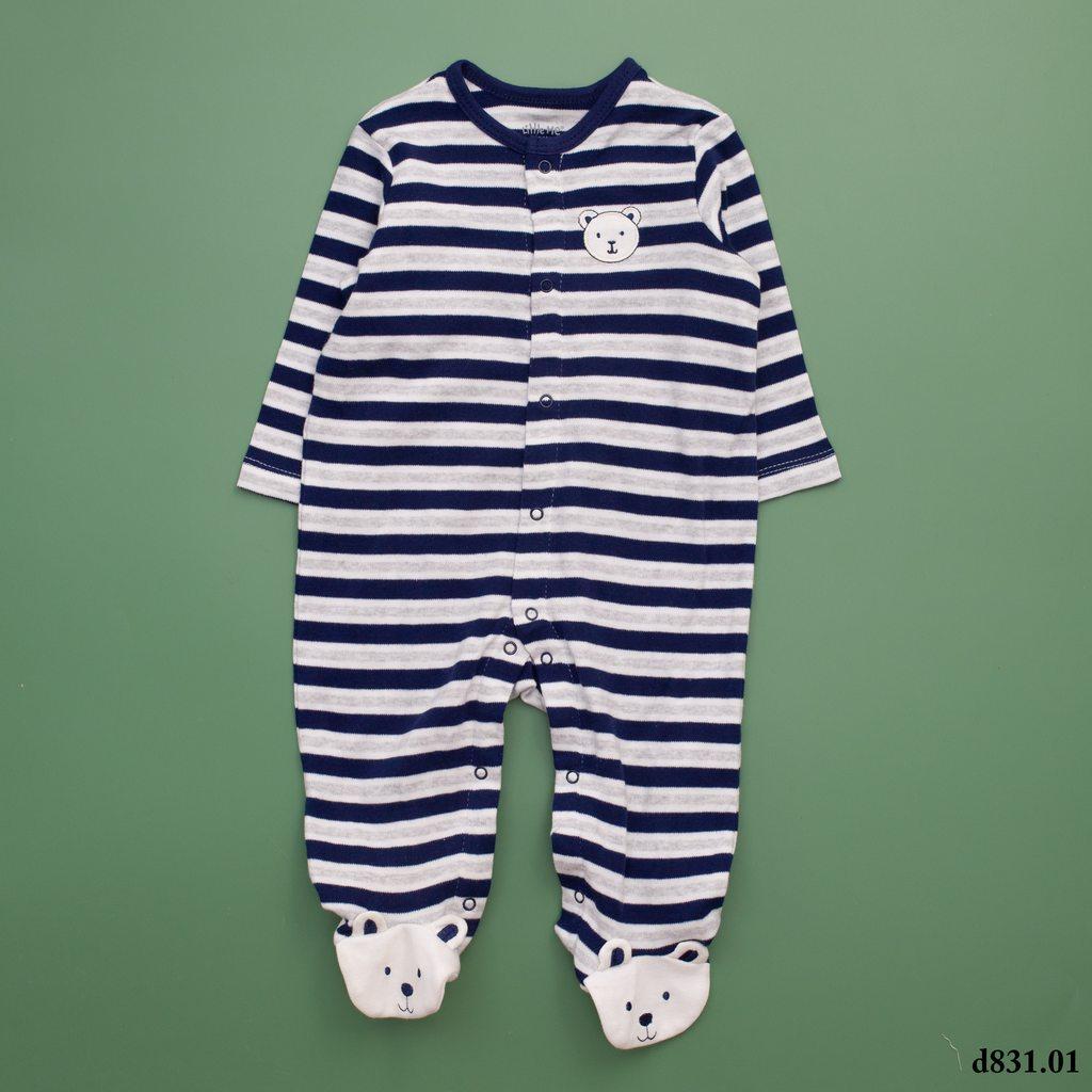Body liền bàn kẻ ngang họa tiết gấu cho bé yêu