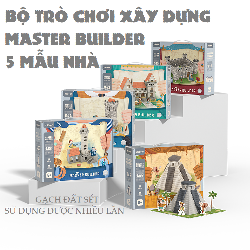 MIDEER STEAM Bộ đồ chơi xếp hình bằng gạch Xây dựng có 5 cấp độ MASTER BUILDER - trò chơi STEAM cho bé từ 6 7 8 tuổi