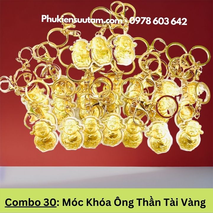 Combo 30 Móc Khóa Ông Thần Tài Vàng, kích thước: 17cmx9cm, màu vàng - SP005979