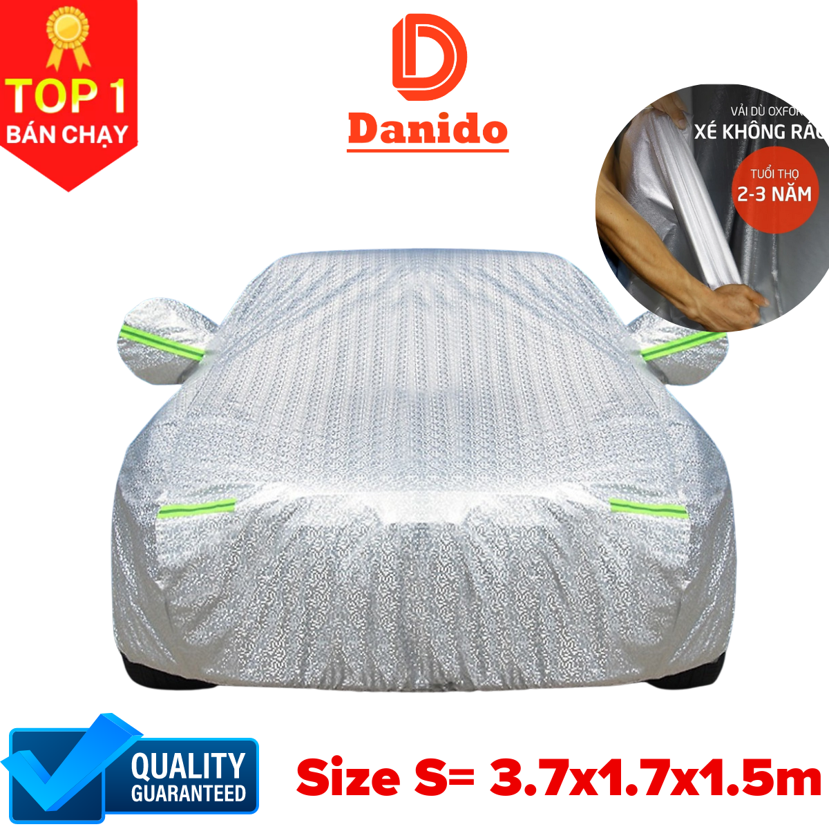 Bạt phủ ô tô tráng nhôm nano cao cấp - Bạt trùm xe hơi 3 lớp cách nhiệt chống nước tuyệt đối - Hàng chính hãng D Danido