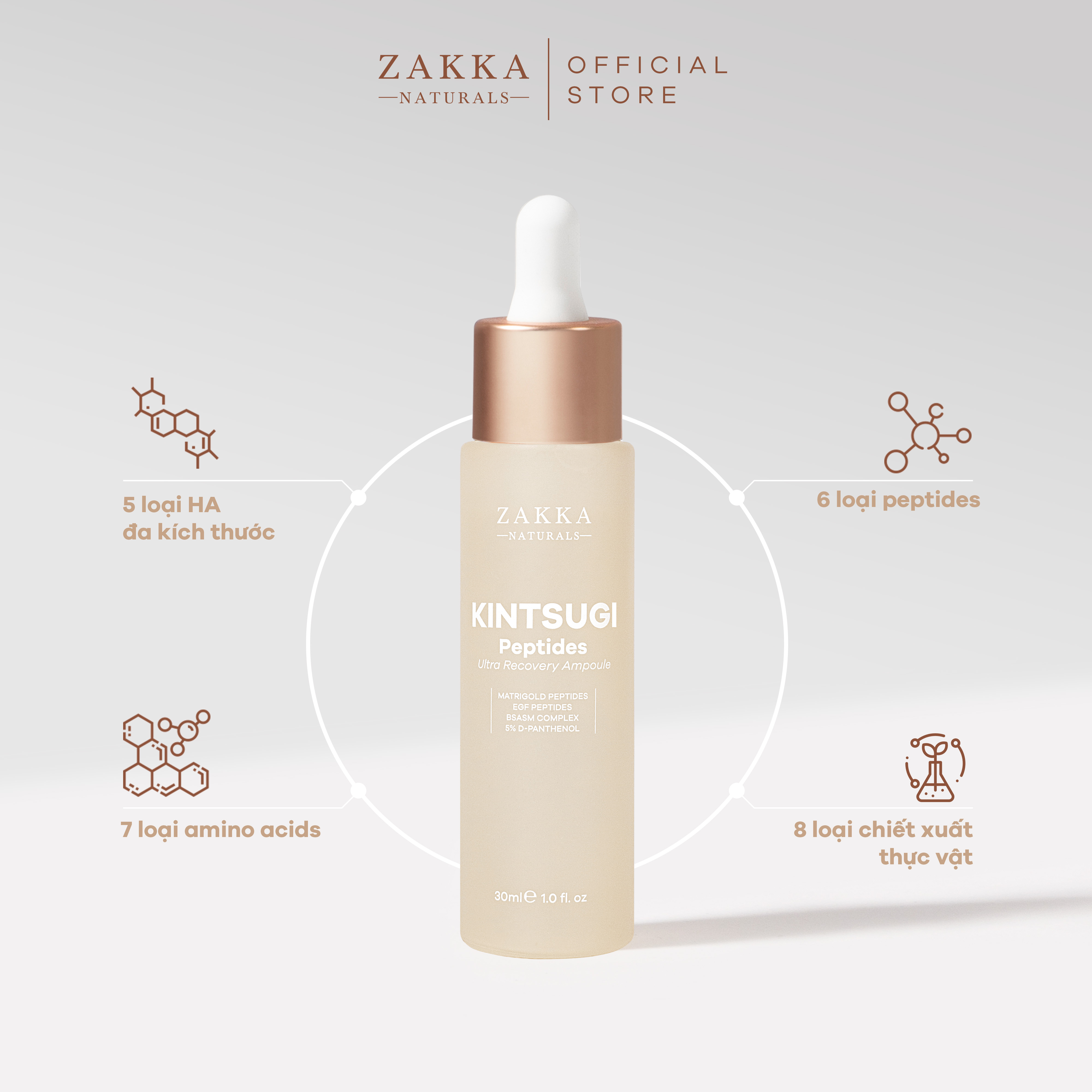 Tinh Chất Phục Hồi Chuyên Sâu Độ Ẩm & Lành Tổn Thương Zakka Naturals Kintsugi Peptides Ultra Recovery Ampoule 30ml