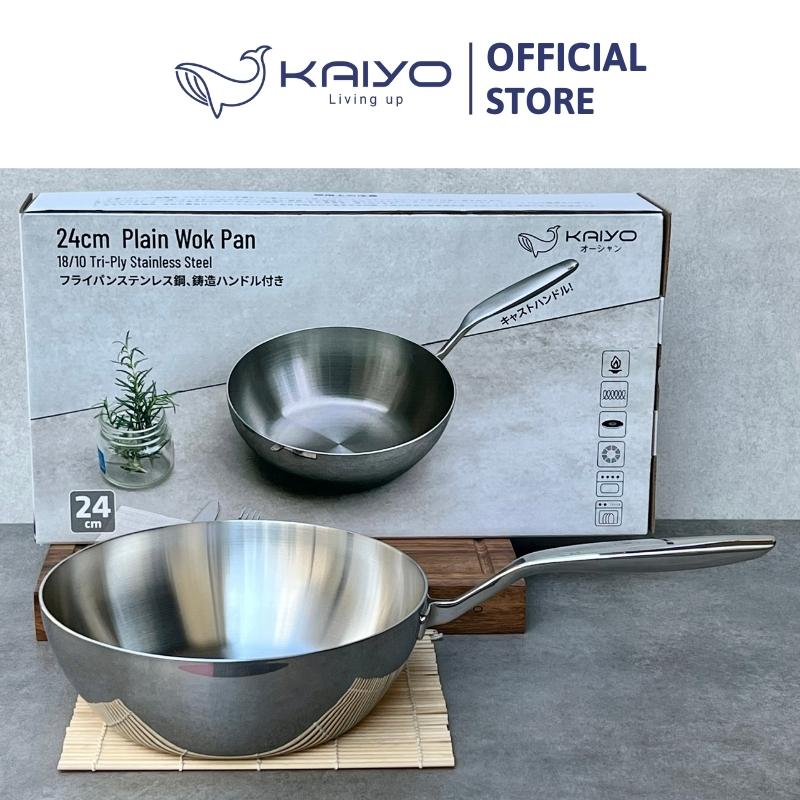 Chảo inox trơn sâu lòng thân đáy liền 3 lớp Tri-Ply Kaiyo, size 24cm