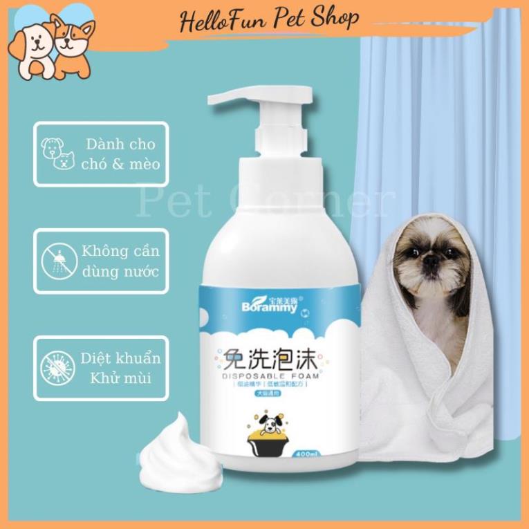 Sữa tắm khô cho chó mèo Borammy dạng bọt giúp khử mùi, diệt khuẩn và dưỡng lông