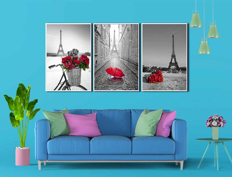 Bộ 3 tranh canvas decor Paris - đỏ - DC004