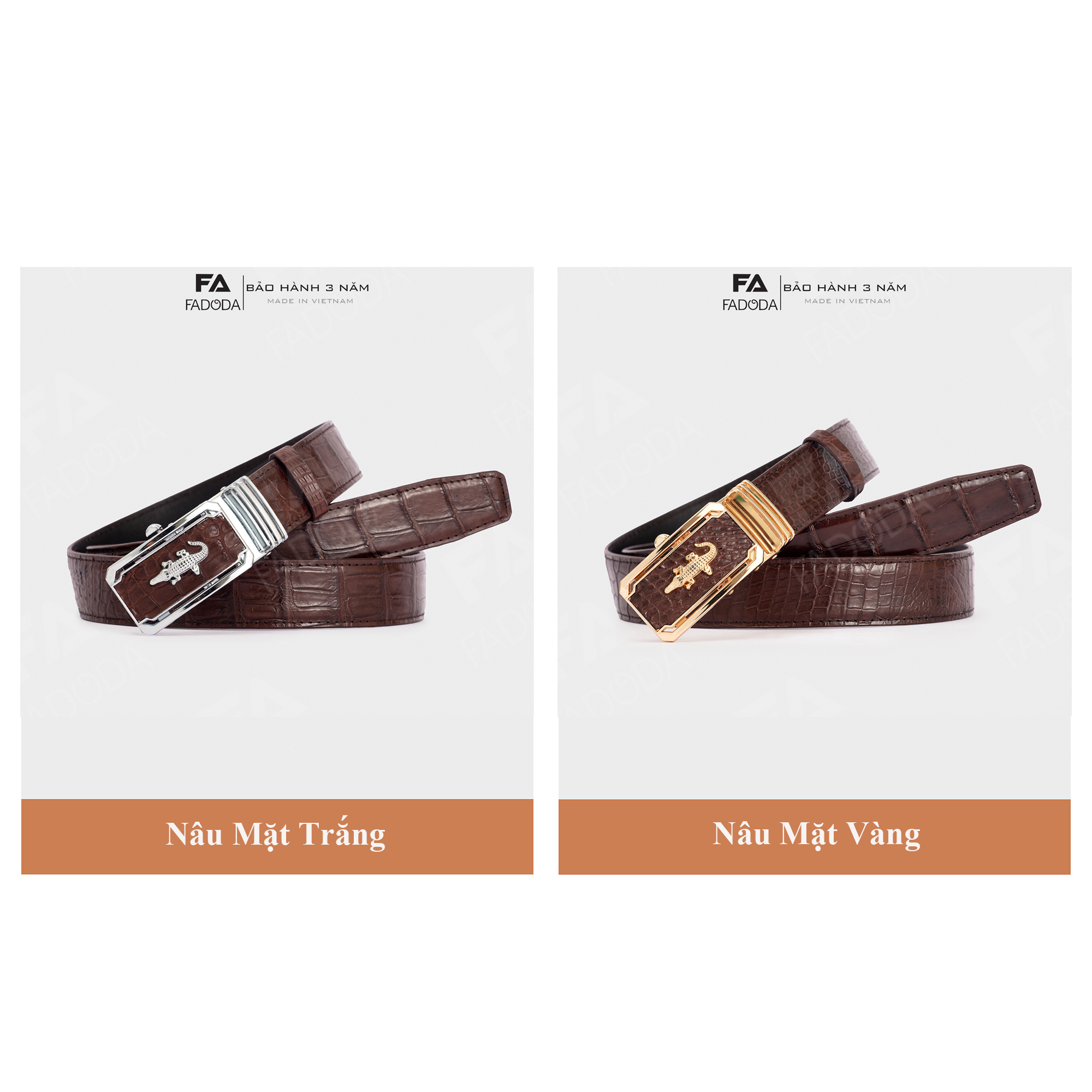 Thắt lưng da cá sấu thật FA DO DA FCB02BN bản nhỏ 3.5Cm làm từ da bụng cá sấu màu nâu