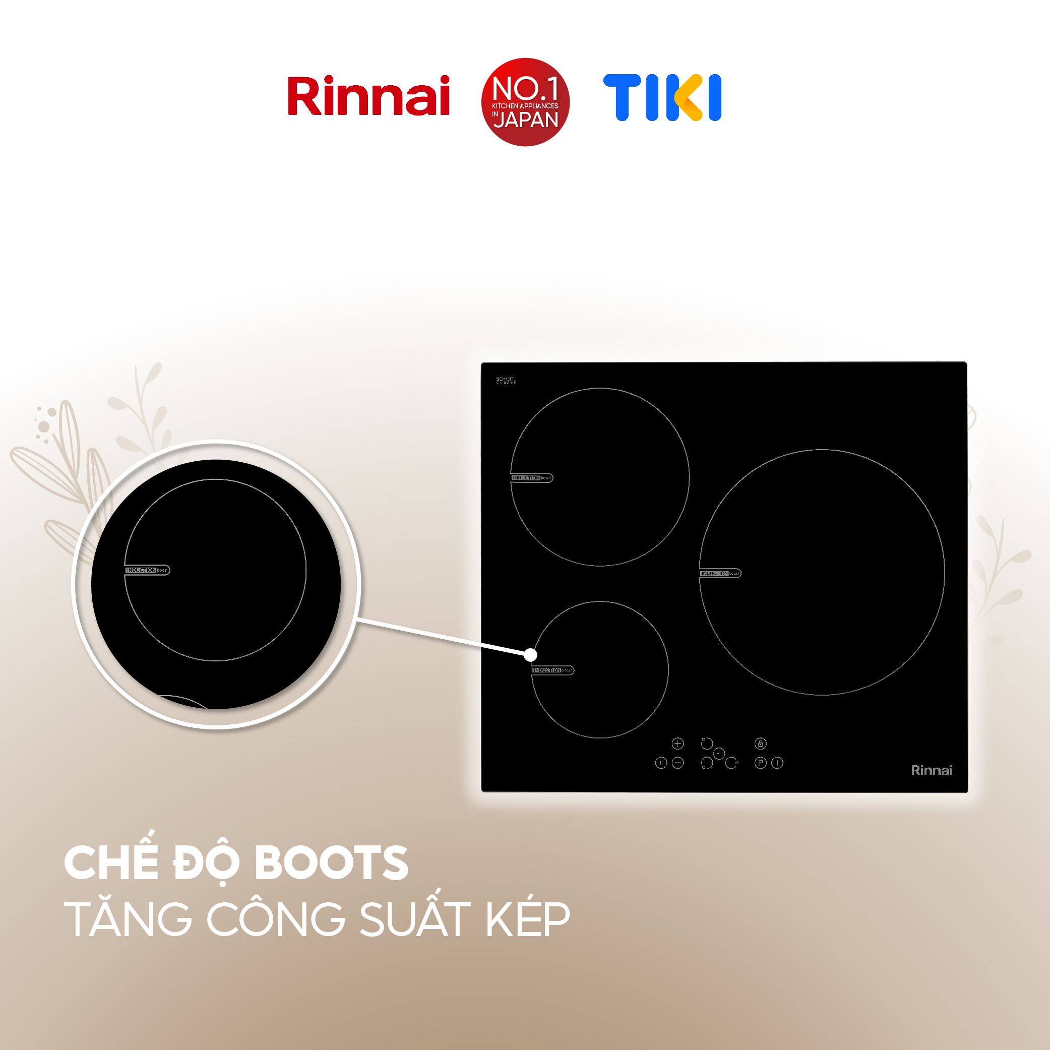 Bếp từ Rinnai RB-6103H-CB mặt kính Schott 7200W - Hàng chính hãng.
