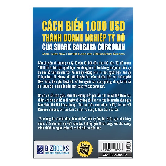 America Shark Tank: Cách Biến 1.000 USD Thành Doanh Nghiệp Tỷ Đô Của Shark Barbara Corcoran(Tặng Kèm Booksmark)