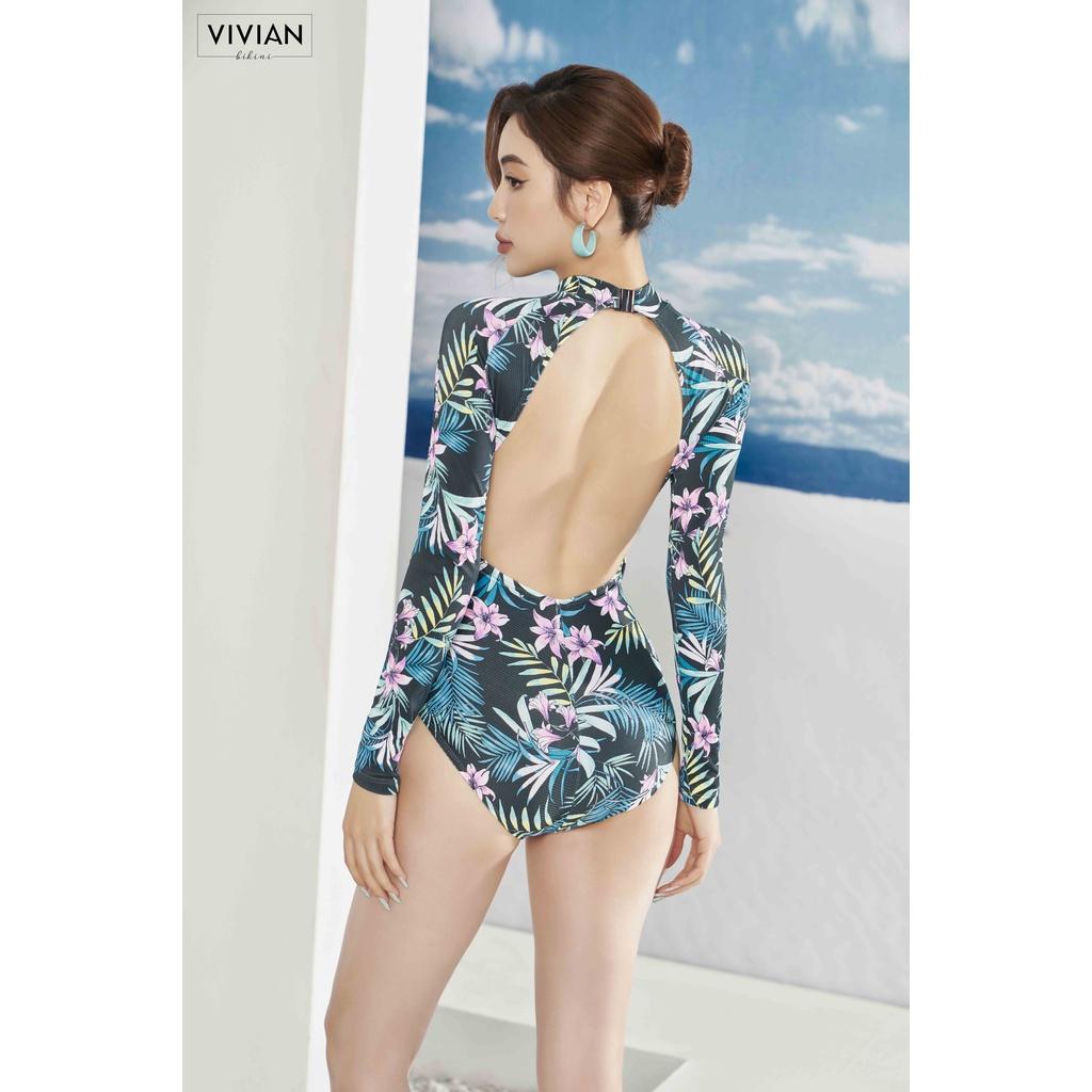 Đồ bơi nữ cao cấp  dạng một mảnh tay tạo hình cutout cách điệu - màu Floral - VS183_FLO