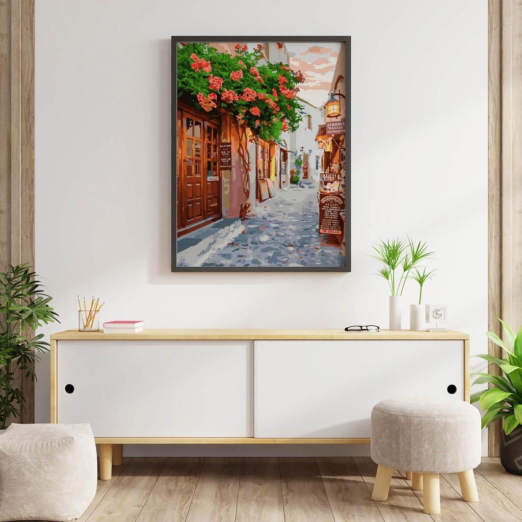 Tranh số hóa Phố nhỏ châu Âu đã căng khung 40x50cm