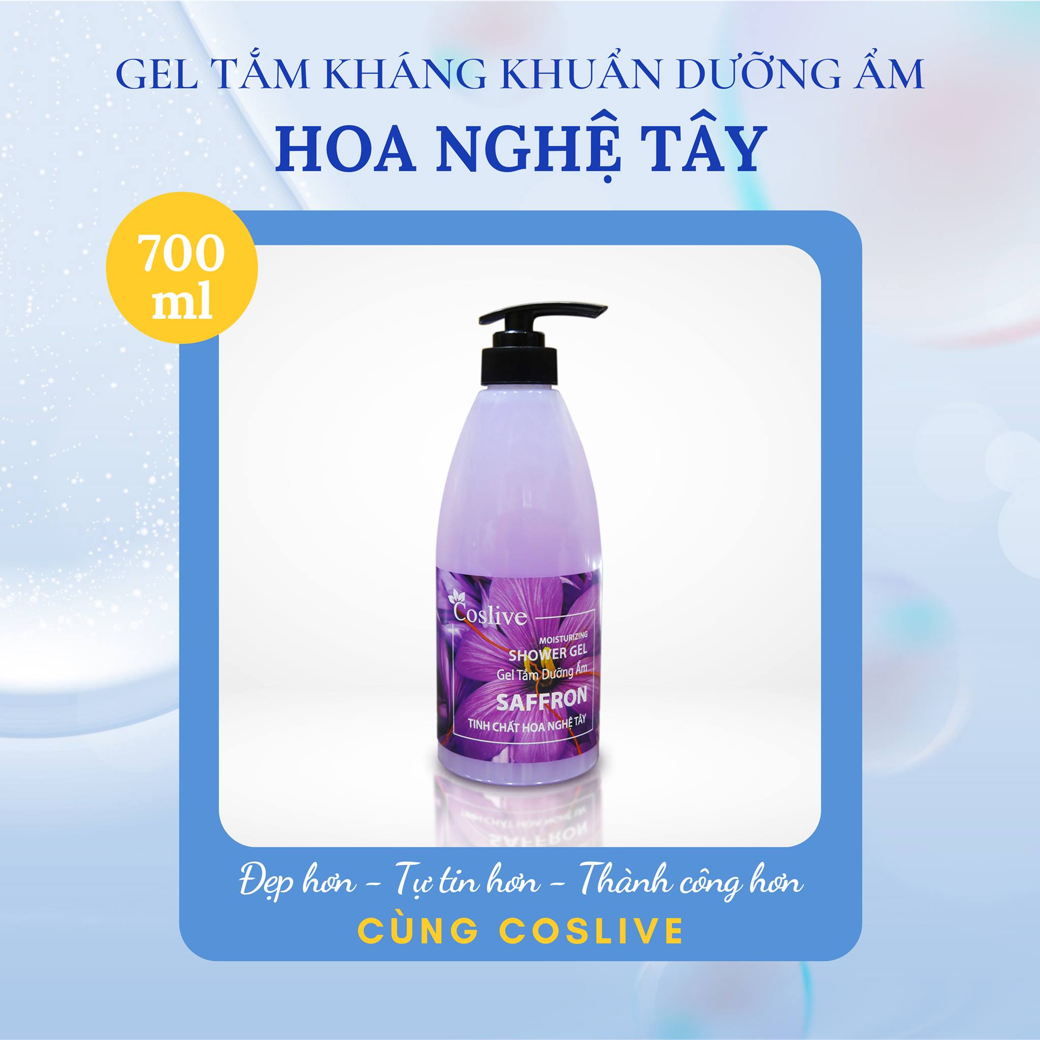 GEL TẮM KHÁNG KHUẨN TINH CHẤT HOA NGHỆ TÂY 700ML COSLIVE