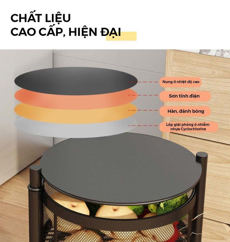 Kệ Xoay Đa Năng 4TẦNG Đựng Rau Củ Quả Và Đồ Gia Dụng , Không Cần Lắp Đặt, Chất Thép Không Gỉ, Xoay 360 Độ