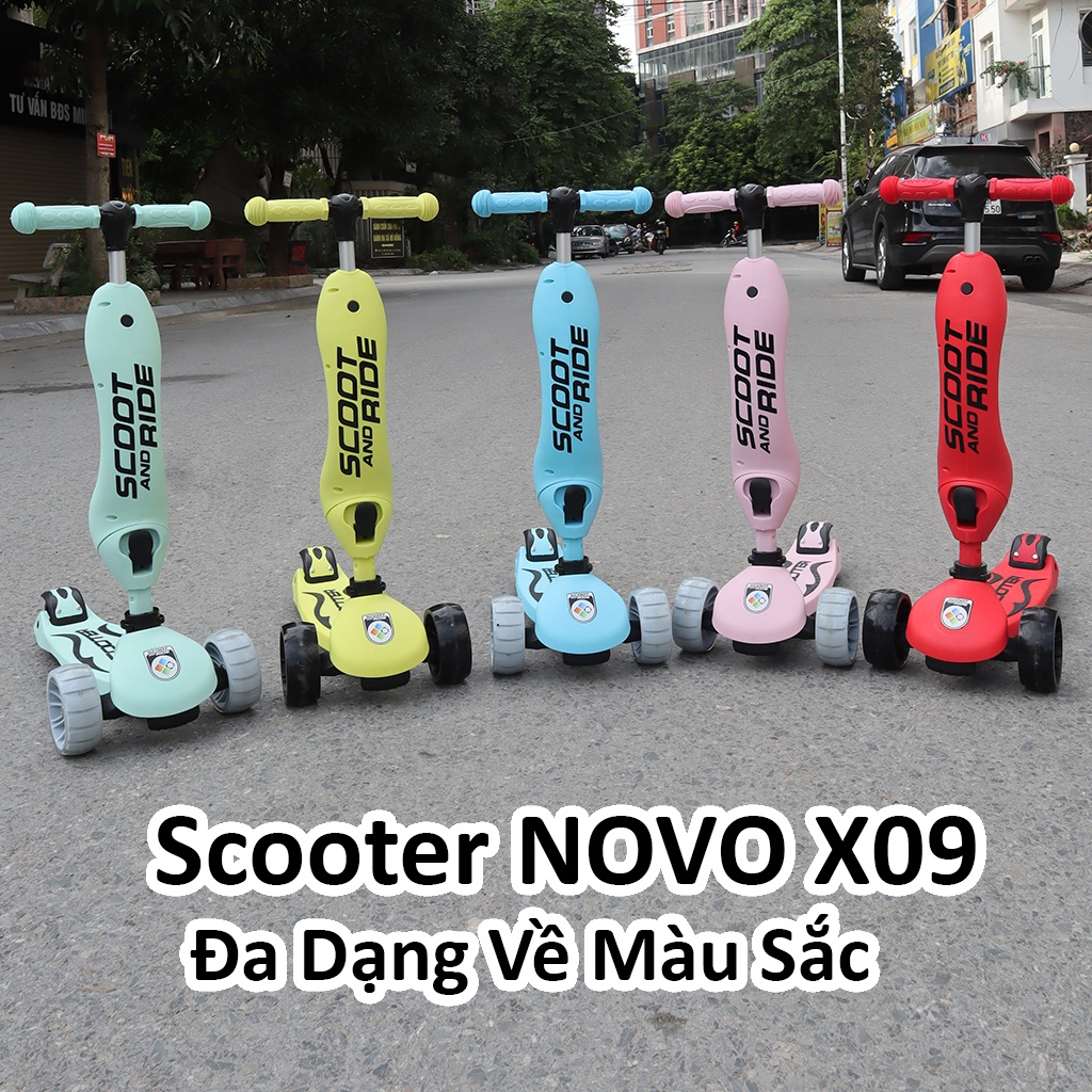 Scooter and ride 3 in 1,Có ghế,có tay đẩy, bánh xe to phát sáng vĩnh cửu, chịu tải 50kg - Xe scooter cho bé