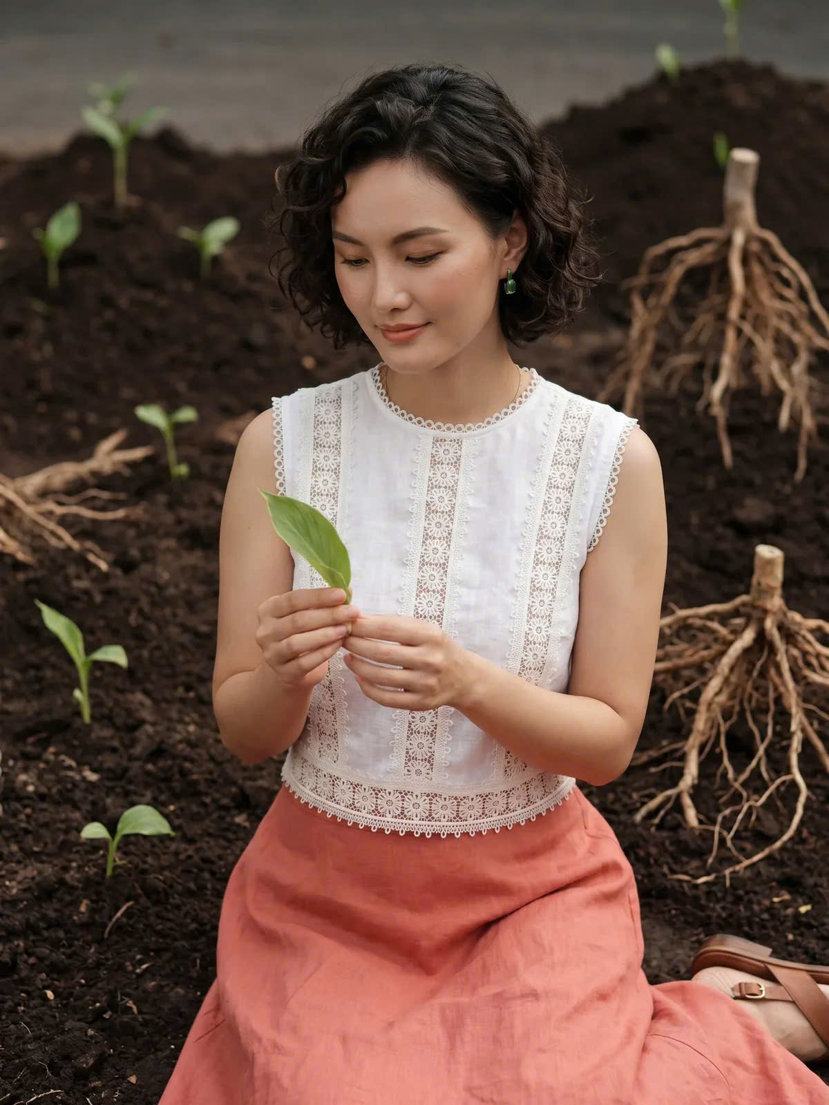 Áo Croptop Linen Trắng Phối Ren Cotton Minh Duyên Top255 Thời trang Hity