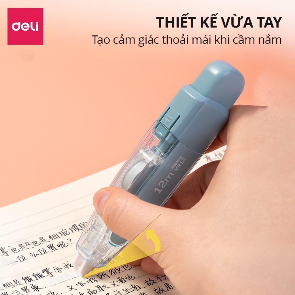 Bút Xóa Băng Có Nút Bấm 12m Có Thay Thế Lõi Deli - Xóa Sạch Phủ Kín Khô Nhanh Có Thể Viết Đè Lên Ngay - Băng Kéo Cho Học Sinh, Văn Phòng