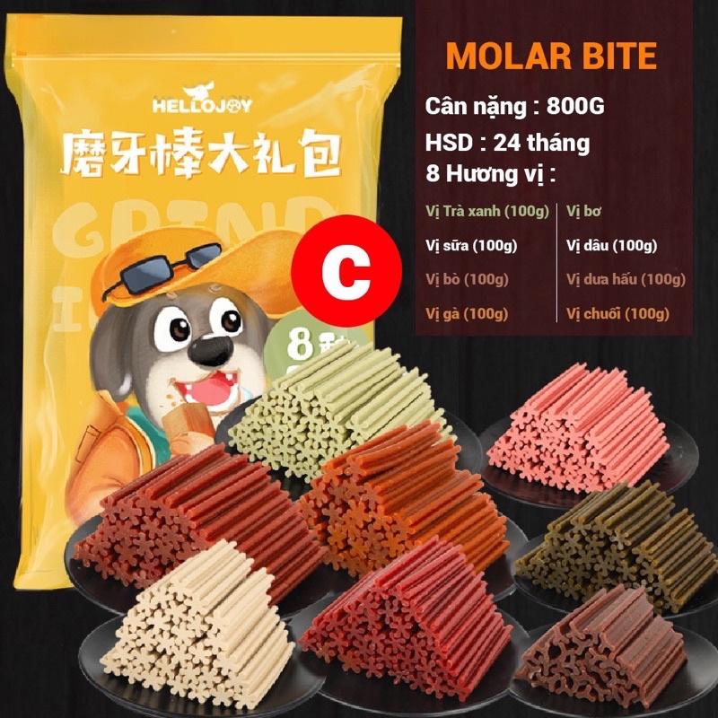 Xương gặm sạch răng Hello Joy 8 vị (800g) Bánh thưởng cho chó mèo thú cưng