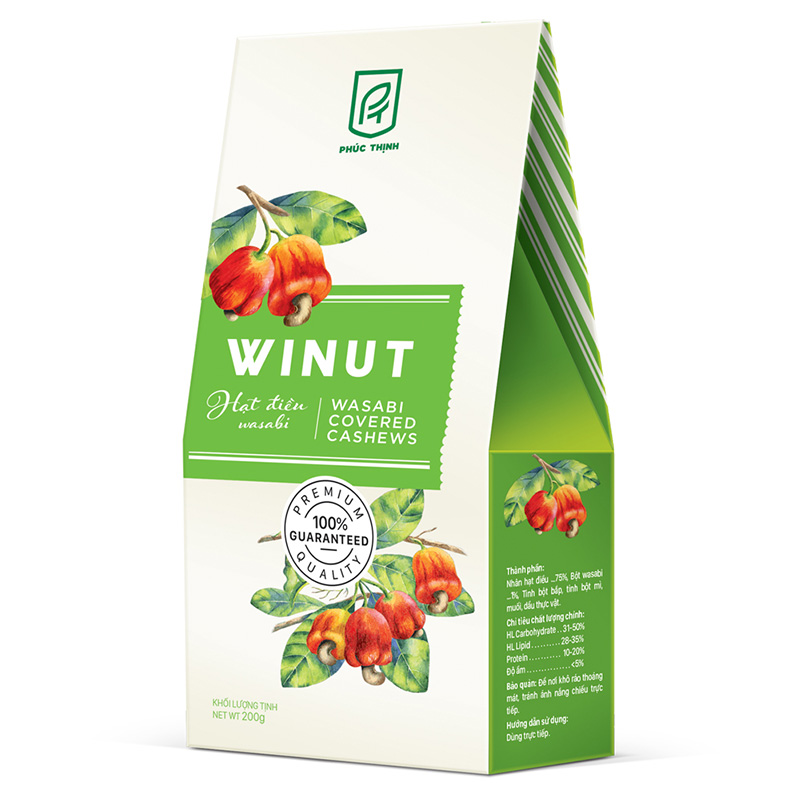 Hạt Điều vị wasabi-Phúc Thịnh Winut,hộp giấy 200gr