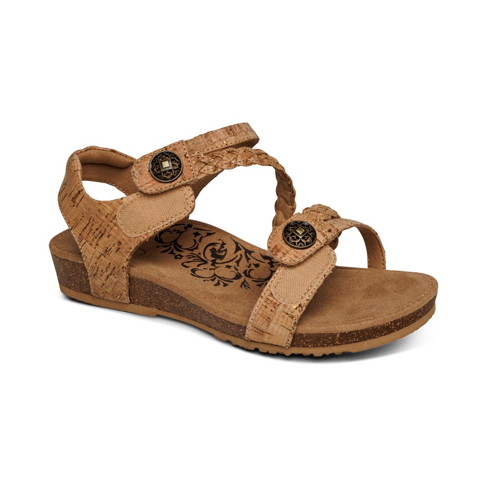 Sandal sức khỏe nữ Aetrex Jillian Braid Cork - Giày nâng vòm chân đệm mềm dùng được cho cả chân nhạy cảm