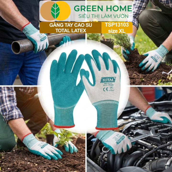 Găng Tay Cao Su Total TSP13103 GreenHome, Size XL – Làm Vườn, Chống Trơn Trượt, Bền Bỉ Cho Mọi Công Việc