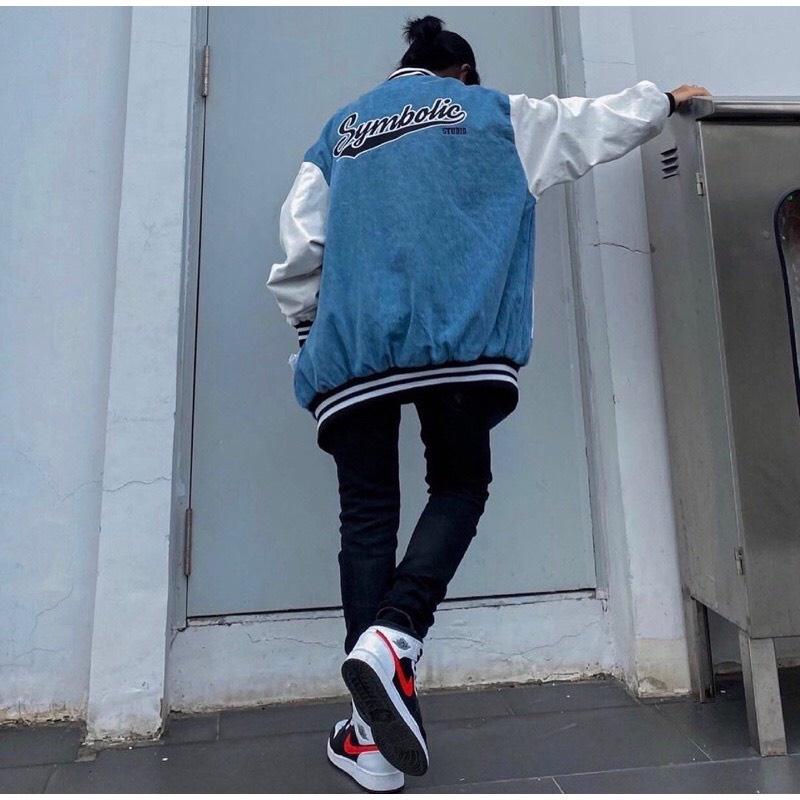 Áo Khoác Bomber Nhung Gân Tăm Thêu SYMBOLIC Form Rộng Unisex Nam Nữ Ulzzang Hot Trend