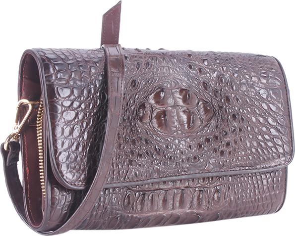 Túi Đeo Chéo Nữ Da Cá Sấu Huy Hoàng HT6231 (14.5 x 24.5 cm) - Nâu Đất
