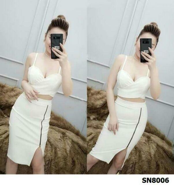 Sét áo 2 dây chân váy xẻ đùi