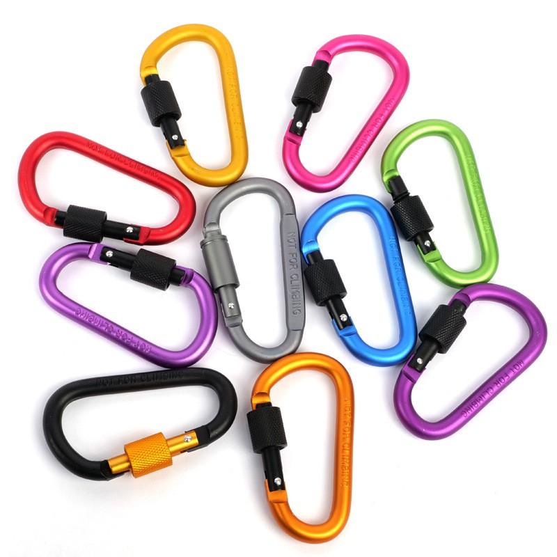 Móc khóa Carabiner hình chữ D bằng hợp kim nhôm, móc khóa du lịch đa năng nhiều màu sắc