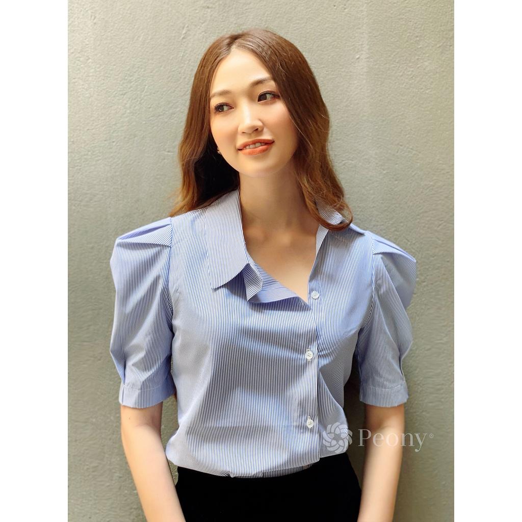 Áo nữ kiểu cổ sơ mi lệch, thời thượng, tay bồng dựng, thoáng mát Peony - ESER TOP