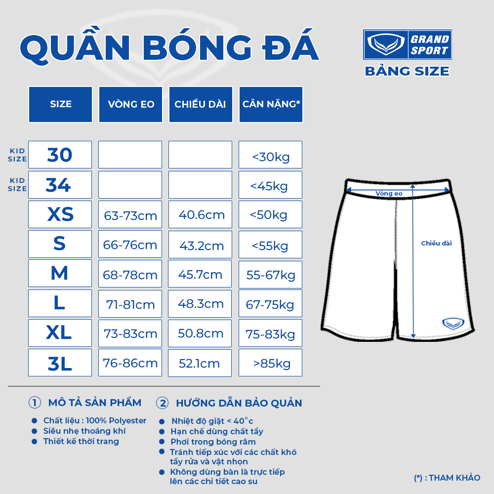 Quần Thể Thao Grand Sport thun polyester co giãn thoáng mát siêu bền nhanh khô Made in Thailand