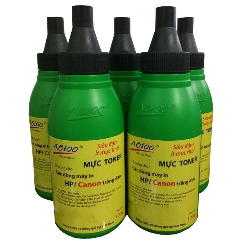 Combo 5 chai mực in laser AO 100 siêu đậm ,ít mực thải 78100-100gr