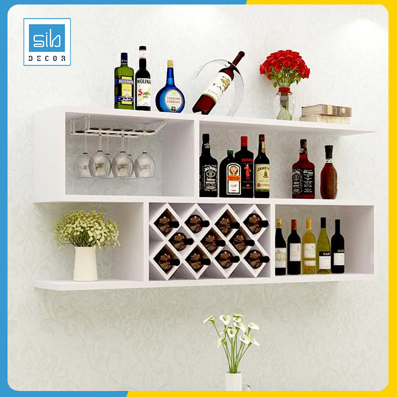 Kệ Để Chai Vang Treo Tường 2 Tầng Với 11 Ngăn Đựng Chai Để Nằm Cao Cấp SIB Decor KR02