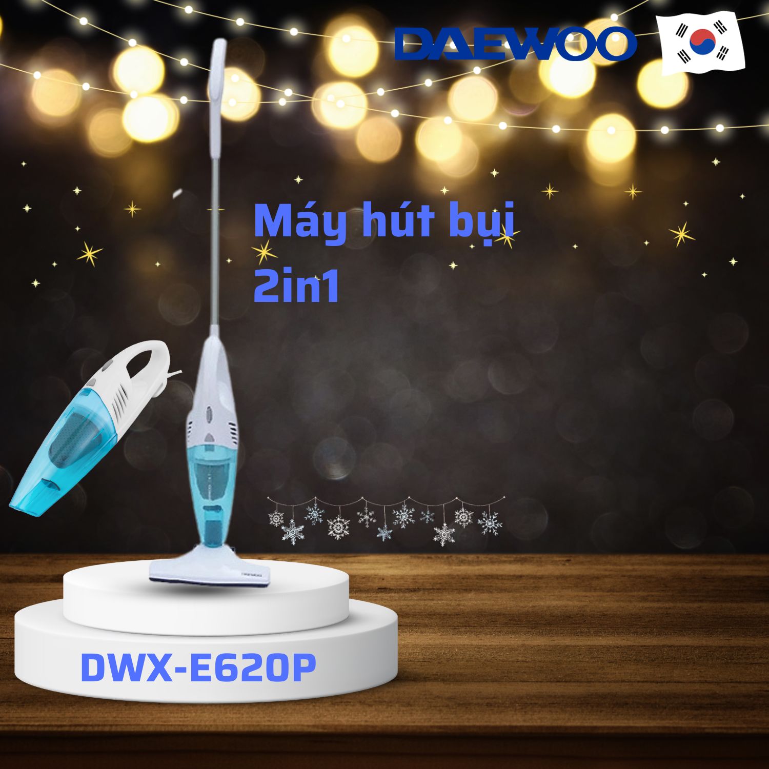 Máy hút bụi cầm tay 2 trong 1 Daewoo DWX-E620P công suất 600W, màng lọc Hepa, hàng chính hãng