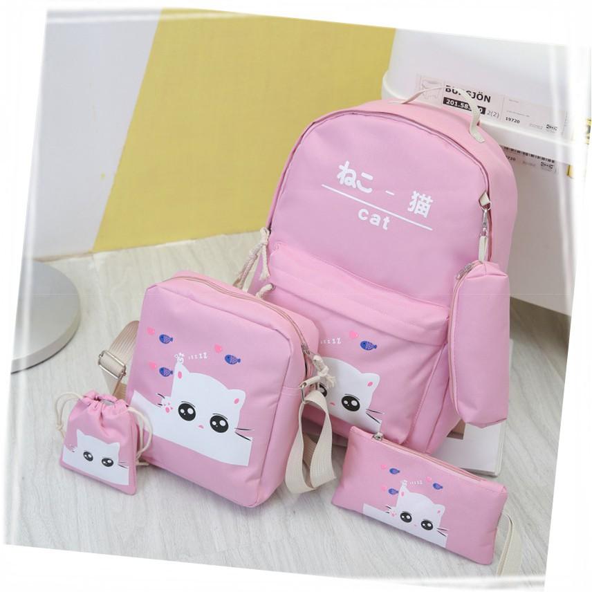 BỘ BALO TEEN THỜI TRANG CAT (GỒM 5 MÓN)