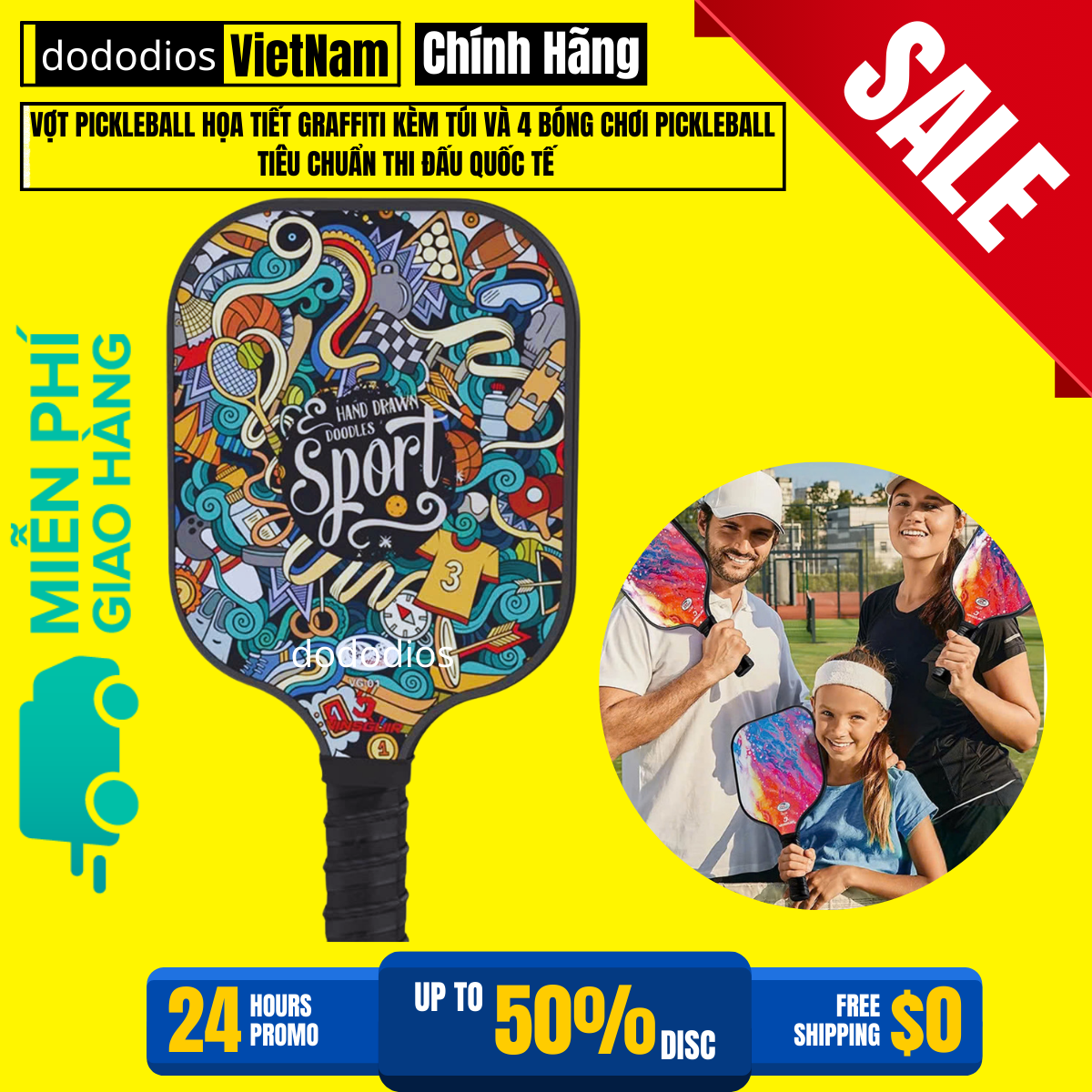 1 Chiếc Vợt Pickleball Họa Tiết Graffiti Pickleball Tiêu Chuẩn Thi Đấu Quốc Tế - Chính Hãng dododios - Graffiti