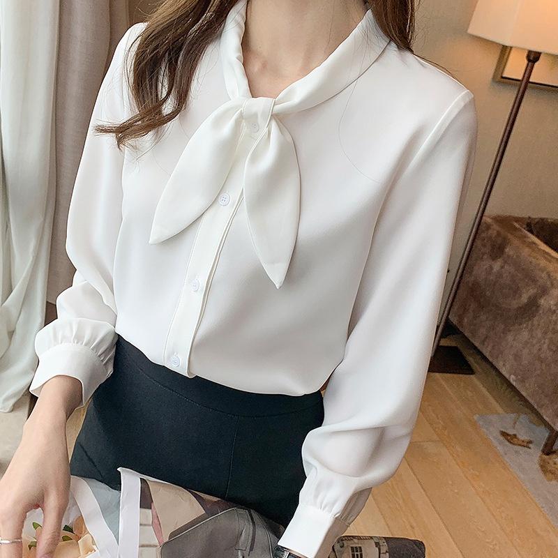Áo sơ mi nữ phối nơ, Chất voan chifon mịn màng phù hợp công sở, văn phòng