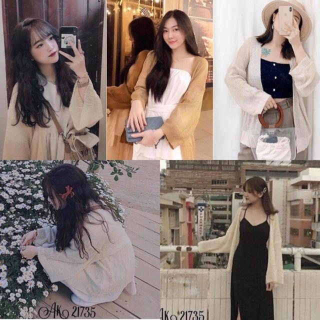 Áo khoác Cardigan len mỏng nữ, Áo gió đi biển mỏng nhẹ mặc với đầm maxi MiNhi phong cách Ulzzang